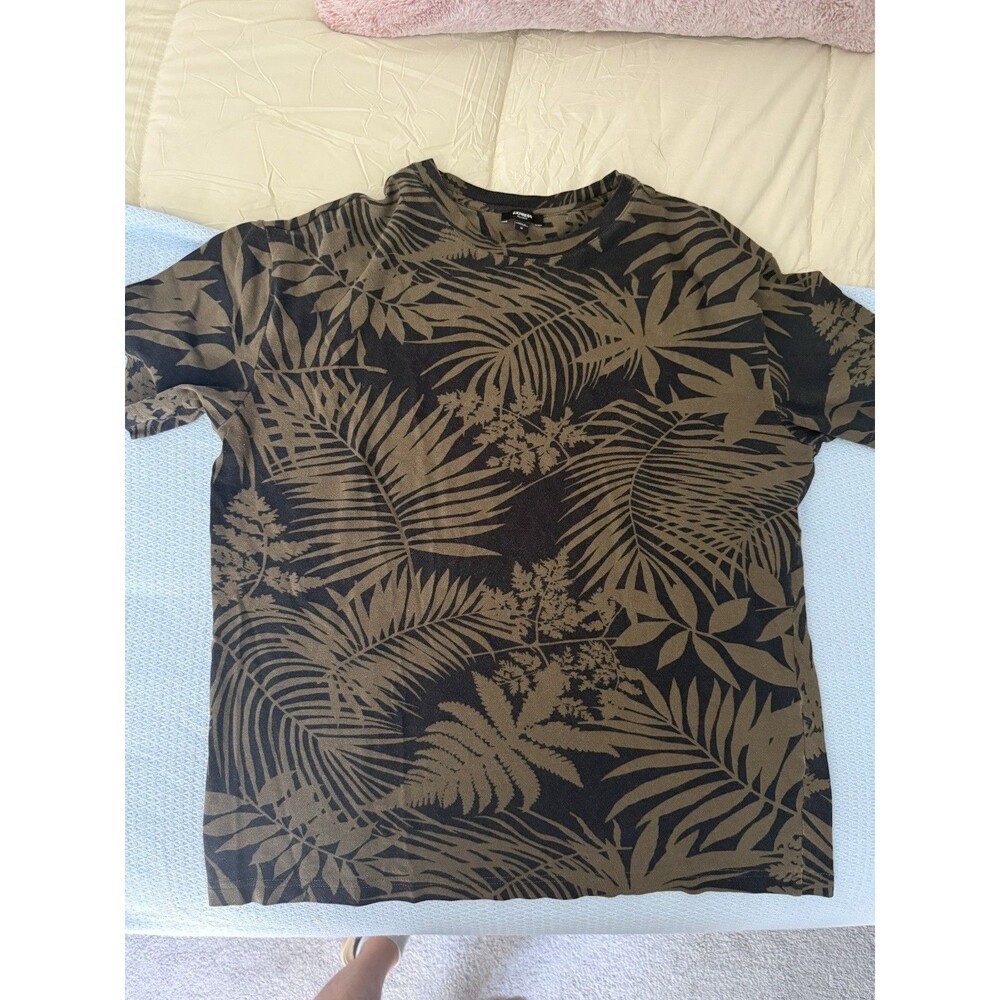 Express Mens Floral Dark Blue Green Short Sleeve T Shirt Medium Crew Neck Casual